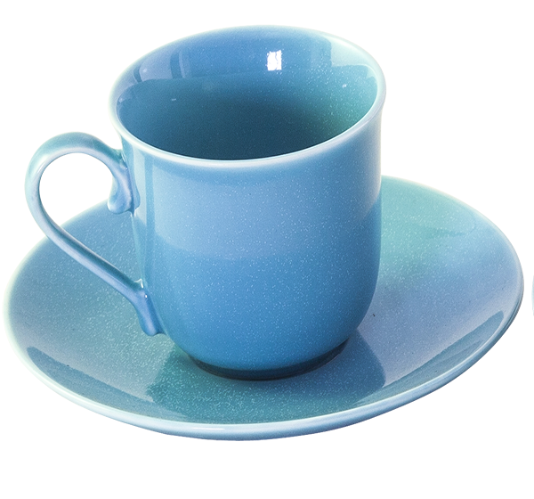 Tea Cup & Saucer Blue Sparkle Glaze